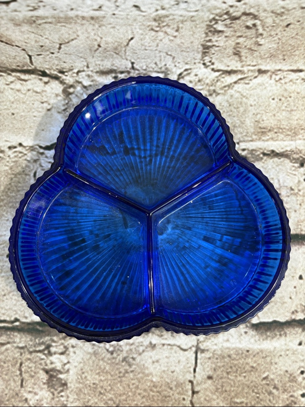 VTG- Cobalt Blue Depression Glass Divided Relish Dish